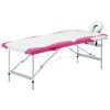 2-Zone Foldable Massage Table Aluminum White and Pink