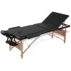 Black Foldable Massage Table 3 Zones with Wooden Frame