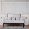 54" Modern Full Size Platform Bed with Black Metal Frame;  Beige Headboard