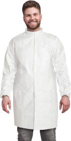 White Disposable Lab Coat. Pack of 10 Surgical Gowns XX-Large. Microporous 60gm/m2 Disposable Gowns with Elastic Wrists and a Mandarin Snap Collar