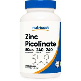 Nutricost Zinc Picolinate 50mg (240 Vegetarian Capsules) - Gluten Free & Non-GMO Supplement