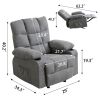 Vanbow.Recliner Chair Massage Heating sofa with USB and side pocket 2 Cup Holders (Grey)