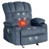 Vanbow.Recliner Chair Massage Heating sofa with USB and side pocket 2 Cup Holders (Blue)