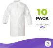 White Disposable Lab Coat. Pack of 10 Surgical Gowns XX-Large. Microporous 60gm/m2 Disposable Gowns with Elastic Wrists and a Mandarin Snap Collar