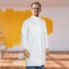 White Disposable Lab Coat. Pack of 10 Surgical Gowns XX-Large. Microporous 60gm/m2 Disposable Gowns with Elastic Wrists and a Mandarin Snap Collar