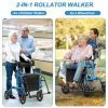 Folding Rollator Walker with 8-inch Wheels and Seat